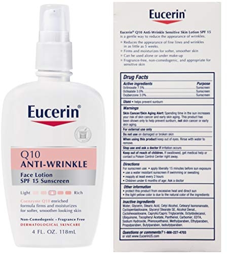 Purchase Eucerin Q10 Anti-Wrinkle Face Lotion with SPF 15 - Fragrance-Free, Moisturizes for Softer Smoother Skin - 4 fl. oz Bottle on Amazon.com