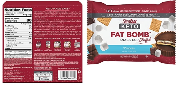 Purchase SlimFast Keto Fat Bomb Stuffed Snack Cup, S'Mores, Keto Snacks for Weight Loss, Low Carb with 0g Added Sugar, 12 Count Box on Amazon.com