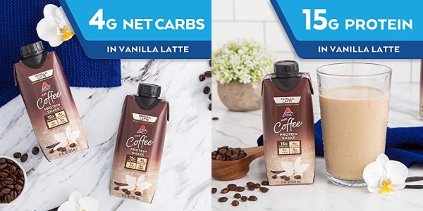 Purchase Atkins Iced Coffee Vanilla Latte Protein Shake, Keto-Friendly and Gluten Free, 11 Fl Oz, Pack of 12 on Amazon.com