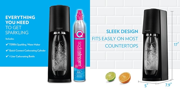 Purchase SodaStream Terra Sparkling Water Maker (Black) with CO2, DWS Bottle and Bubly Drop on Amazon.com