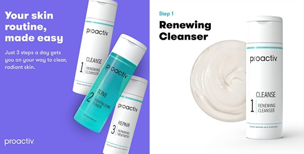 Purchase Proactiv 3 Step Acne Treatment - Benzoyl Peroxide Face Wash, Repairing Acne Spot Treatment for Face and Body, Exfoliating Toner - 30 Day Complete Acne Skin Care Kit on Amazon.com