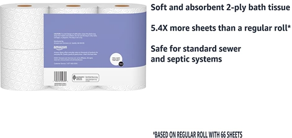 Purchase Amazon Basics 2-Ply Toilet Paper 5 Packs, 6 Rolls per pack (30 Rolls total) (Previously Solimo) on Amazon.com