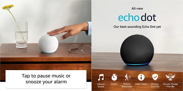 Purchase All-New Echo Dot (5th Gen, 2022 release), With bigger vibrant sound, helpful routines and Alexa, Charcoal on Amazon.com