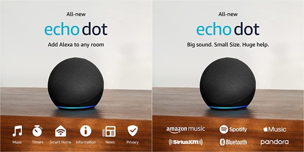 Purchase All-New Echo Dot (5th Gen, 2022 release), With bigger vibrant sound, helpful routines and Alexa, Charcoal on Amazon.com