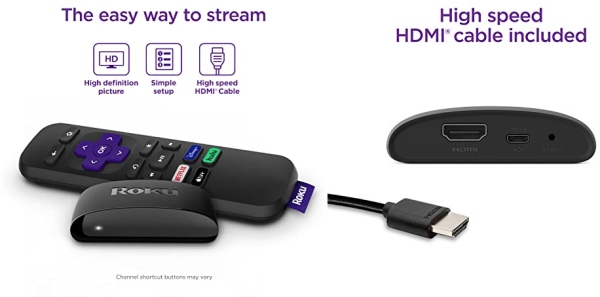 Purchase Roku Express HD Streaming Media Player with High Speed HDMI Cable and Simple Remote on Amazon.com