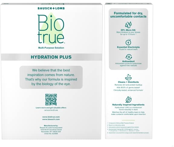 Purchase Biotrue Hydration Plus Contact Lens Solution, Multi-Purpose Solution for Soft Contact Lenses, Lens Case Included, 10 Fl Oz (Pack of 2) on Amazon.com