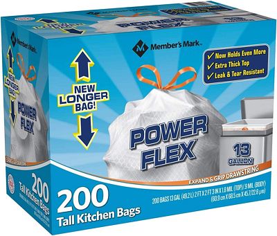 Purchase Member's Mark Power Flex Tall Kitchen Drawstring Bags, 200 Count at Amazon.com