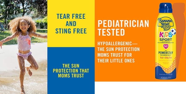 Purchase Banana Boat Kids Sport Sunscreen Spray, Sting-Free, Tear-Free, Reef Friendly, Broad Spectrum, SPF 50, 6oz. - Twin Pack on Amazon.com