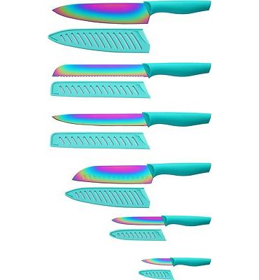 Purchase Kitchen Knife Set DISHWASHER SAFE KYA37 12-Piece Knife Set, Marco Almond Rainbow Titanium Stainless Steel Kitchen Knives Set with Sheath, 6 Knives with 6 Blade Guards, Teal at Amazon.com