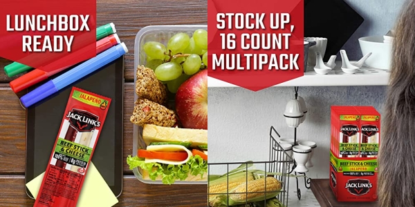 Purchase Jack Links Jalapeno Beef & Cheese Combo Spicy Snack Pack 100% Beef Stick and Cheese Stick Made with Real Wisconsin Cheese - 7g Protein, 1.2 Ounce (Pack of 16) on Amazon.com