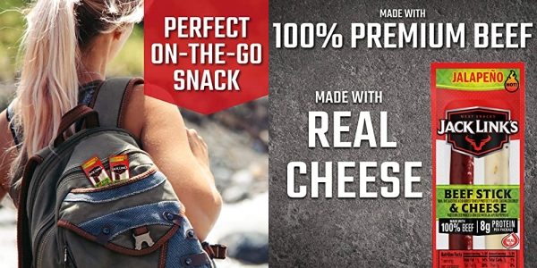 Purchase Jack Links Jalapeno Beef & Cheese Combo Spicy Snack Pack 100% Beef Stick and Cheese Stick Made with Real Wisconsin Cheese - 7g Protein, 1.2 Ounce (Pack of 16) on Amazon.com