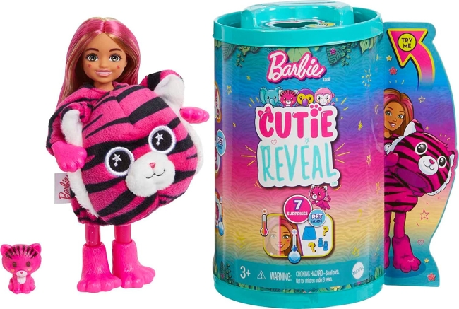 Purchase Barbie Small Dolls and Accessories, Cutie Reveal Chelsea Doll with Tiger Plush Costume & 7 Surprises Including Color Change, Jungle Series at Amazon.com