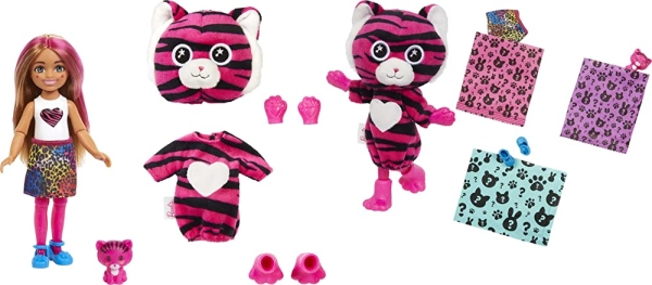 Purchase Barbie Small Dolls and Accessories, Cutie Reveal Chelsea Doll with Tiger Plush Costume & 7 Surprises Including Color Change, Jungle Series on Amazon.com