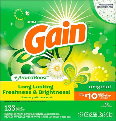 Purchase Gain Powder Laundry Detergent for Regular and HE Washers, Original Scent, 137 ounces 120 loads at Amazon.com