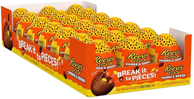 Purchase REESE'S PIECES Shake and Break Milk Chocolate Eggs Candy, Easter, 1.2 oz Packs (21 Count) at Amazon.com