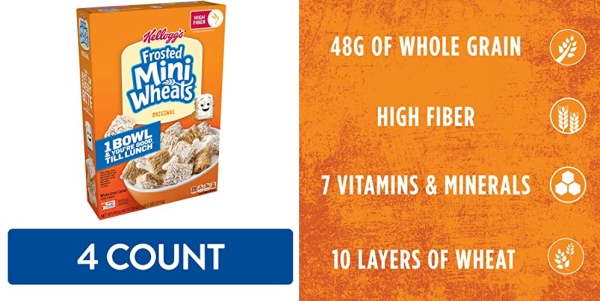 Purchase Kellogg's Frosted Mini-Wheats Cold Breakfast Cereal, Whole Grain, High Fiber Cereal, Kids Snacks, Original (4 Boxes) on Amazon.com