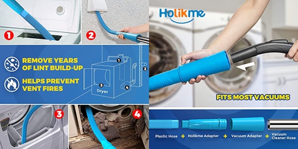Purchase Holikme Dryer Vent Cleaner Kit Vacuum Hose Attachment Brush, Lint Remover, Dryer Vent Vacuum Hose, Blue on Amazon.com