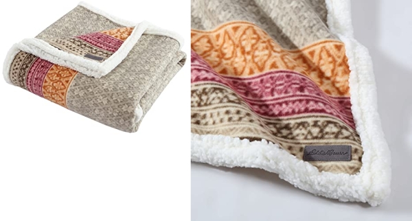 Purchase Eddie Bauer Brushed Throw Blanket Reversible Sherpa & Brushed Fleece, Lightweight Home Decor for Bed or Couch, Fair Isle Khaki on Amazon.com