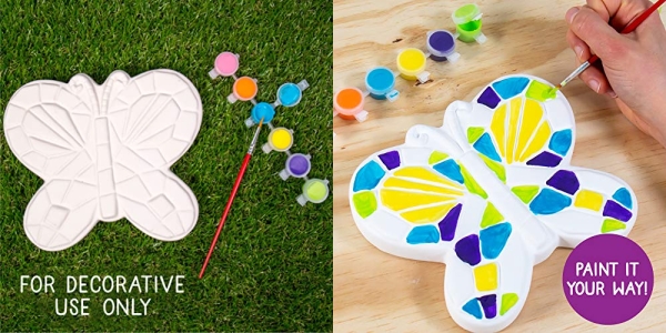 Purchase Creative Roots - Paint Your Own Mosaic Butterfly Stepping Stone Craft Kit for Kids, Ceramics to Paint, Ages 6+, White on Amazon.com