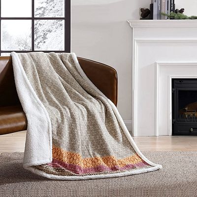 Purchase Eddie Bauer Brushed Throw Blanket Reversible Sherpa & Brushed Fleece, Lightweight Home Decor for Bed or Couch, Fair Isle Khaki at Amazon.com