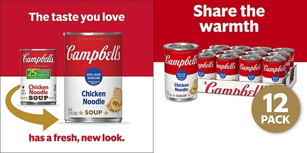 Purchase Campbell's Condensed 25% Less Sodium Chicken Noodle Soup, 10.75 Ounce Can (Pack of 12) on Amazon.com