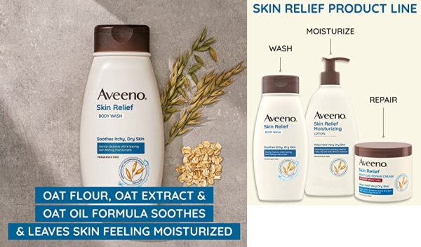 Purchase Aveeno Skin Relief Fragrance-Free Moisturizing Body Wash with Oat to Soothe Itchy, Dry Skin, Gentle & Unscented Daily Cream Body Cleanser, Soap-Free & Dye-Free for Sensitive Skin, 18 fl. Oz on Amazon.com