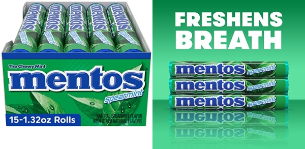 Purchase Mentos Candy Chewy Mint Rolls, Spearmint, Non Melting, Party, Concessions, Non Melting, 14 Pieces (Bulk Pack of 15) on Amazon.com
