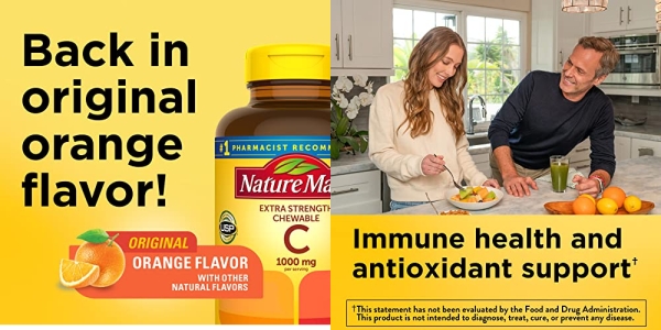 Purchase Nature Made Extra Strength Dosage Chewable Vitamin C 1000 mg per serving, Dietary Supplement for Immune Support, 90 Tablets, 45 Day Supply on Amazon.com