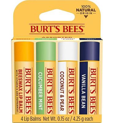 Purchase Burt's Bees Mothers Day Lip Balm Gifts for Mom, Moisturizing Lip Care, for All Day Hydration, 100% Natural, Original Beeswax, Cucumber Mint, Coconut & Pear & Vanilla (4 Pack) at Amazon.com