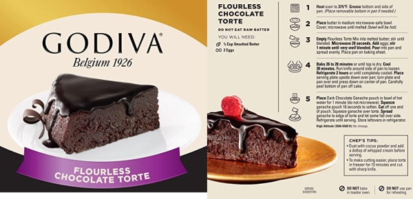 Purchase Godiva Gluten Free Flourless Chocolate Torte with Dark Chocolate Ganache Baking Mix, 13.2 oz. on Amazon.com