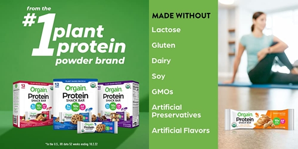 Purchase Orgain Organic Plant Based Protein Bar, Peanut Butter - 10g of Protein, Vegan, Gluten Free, Non Dairy, Soy Free, Lactose Free, Kosher, Non-GMO, 1.41 Ounce, 12 Count on Amazon.com
