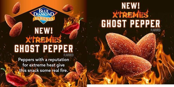 Purchase Blue Diamond Almonds XTREMES Ghost Pepper Flavored Snack Nuts, 6 Oz Resealable Cans on Amazon.com