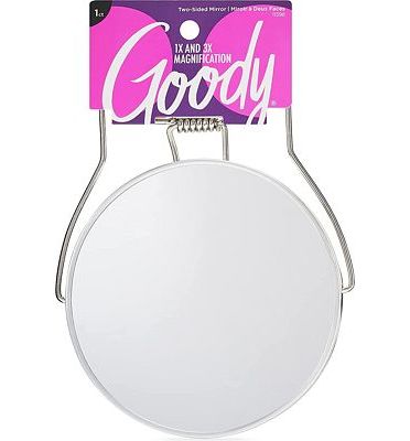Purchase Goody Two-Sided Makeup Mirror with Stand - 1X and 3X Dual Sided Magnification - Lightweight & Portable Table Top Magnifying Vanity Mirror at Amazon.com