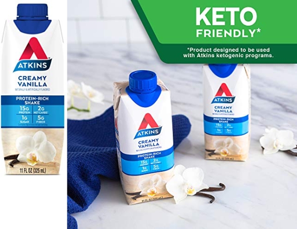 Purchase Atkins Creamy Protein-Rich Shake With High Protein, Vanilla, 11 Fl Oz (Pack of 12) on Amazon.com