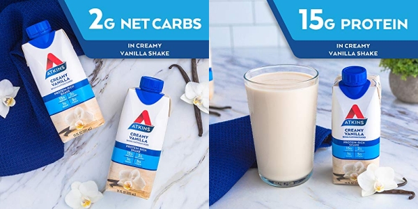 Purchase Atkins Creamy Protein-Rich Shake With High Protein, Vanilla, 11 Fl Oz (Pack of 12) on Amazon.com