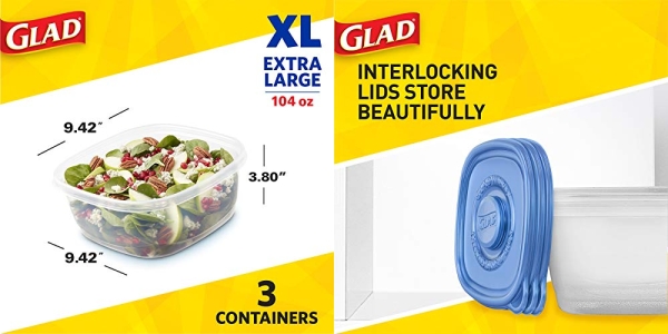 Purchase GladWare Family Size Food Storage Containers, XL, Large Square Food Storage, Containers Hold up to 104 Ounces of Food, Large Set 3 Count Food Containers on Amazon.com