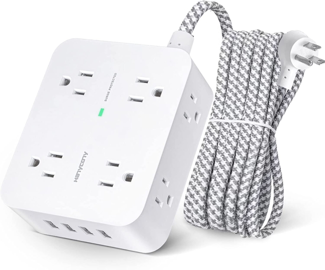 Purchase Surge Protector Power Strip - 8 Wide with 4 USB Charging Ports, 3 Side Outlets, 5Ft Braided Extension Cord, Flat Plug, Wall Mount at Amazon.com