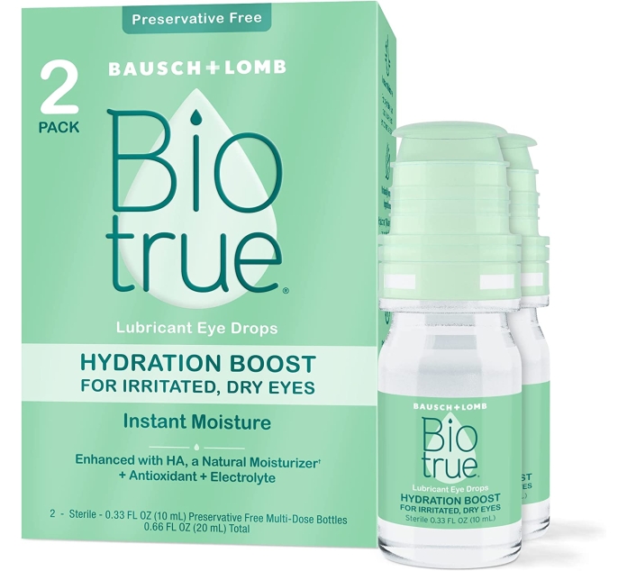 Purchase Biotrue Hydration Boost Eye Drops, Preservative Free, Soft Contact Lens Friendly for Irritated and Dry Eyes from Bausch + Lomb, Preservative Free, Naturally Inspired, 0.33 FL OZ (10 mL), Pack of 2 at Amazon.com