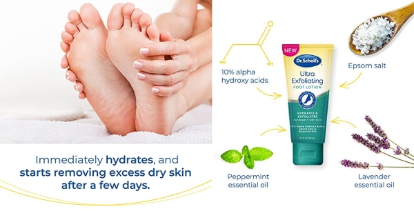 Purchase Dr. Scholl's Ultra Exfoliating Foot Lotion Cream with Urea for Dry Cracked Feet Heals and Moisturizes for Healthy Feet, 3.5 Ounce on Amazon.com