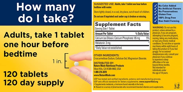 Purchase Nature Made Melatonin 3 mg Tablets, Dietary Supplement for Restful Sleep, 120 Tablets, 120 Day Supply on Amazon.com