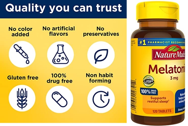 Purchase Nature Made Melatonin 3 mg Tablets, Dietary Supplement for Restful Sleep, 120 Tablets, 120 Day Supply on Amazon.com