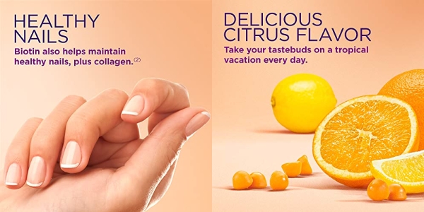 Purchase Nature's Bounty Hair, Skin & Nails with Biotin and Collagen, Citrus-Flavored Gummies Vitamin Supplement, Supports Hair, Skin, and Nail Health for Women, 2500 mcg, 80 Count on Amazon.com