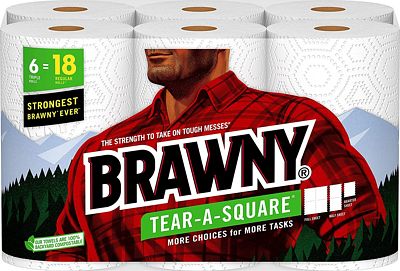 Purchase Brawny Tear-A-Square Paper Towels, 6 Triple Rolls = 18 Regular Rolls at Amazon.com