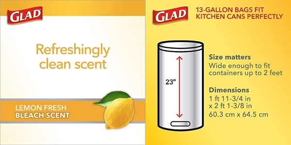 Purchase GLAD ForceFlexPlus Tall Kitchen Trash Bags, 13 Gallon Trash Bags for Tall Kitchen Trash Can, Lemon Fresh Bleach Scent to Eliminate Odors, 90 Count (Package May Vary) on Amazon.com
