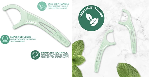 Purchase Plackers Micro Mint Dental Flossers, Fresh Mint Flavor, Fold-Out Toothpick, Super Tuffloss, Easy Storage with Sure-Zip Seal, 300 Count on Amazon.com