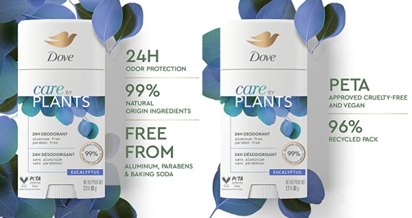 Purchase Dove Care by Plants Deodorant Stick for underarm skin care and 24 hour deodorant protection Eucalyptus no aluminum deodorant, 2.6 oz - Pack of 3 on Amazon.com