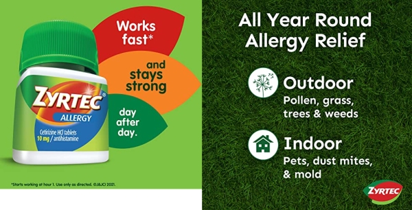 Purchase Zyrtec 24 Hour Allergy Relief Tablets, Antihistamine Allergy Medicine with 10 mg Cetirizine HCI, Bundle with 1 x 30 ct and 1 x 3 ct Travel Pack on Amazon.com