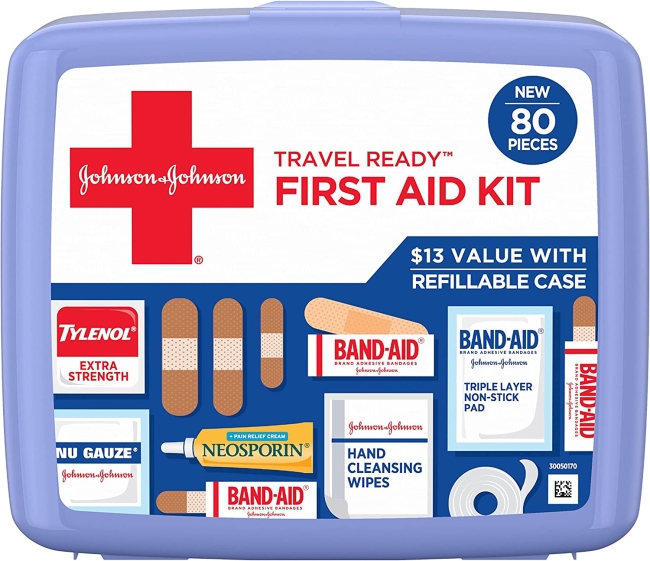 Purchase Johnson & Johnson Travel Ready Portable Emergency First Aid Kit for Minor Wound Care with Assorted Adhesive Bandages, Gauze Pads & More, Ideal for Travel, Car & On-The-Go, 80 pc at Amazon.com