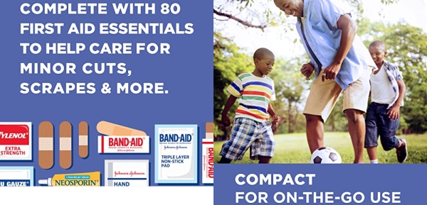 Purchase Johnson & Johnson Travel Ready Portable Emergency First Aid Kit for Minor Wound Care with Assorted Adhesive Bandages, Gauze Pads & More, Ideal for Travel, Car & On-The-Go, 80 pc on Amazon.com