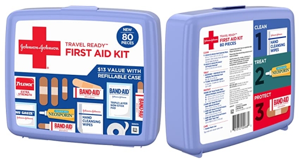 Purchase Johnson & Johnson Travel Ready Portable Emergency First Aid Kit for Minor Wound Care with Assorted Adhesive Bandages, Gauze Pads & More, Ideal for Travel, Car & On-The-Go, 80 pc on Amazon.com
